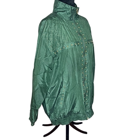 VINTAGE ATLANTIC BEACH Green Silk Full Zip 80s 90s Retro Bomber Windbreaker M - Picture 14 of 14